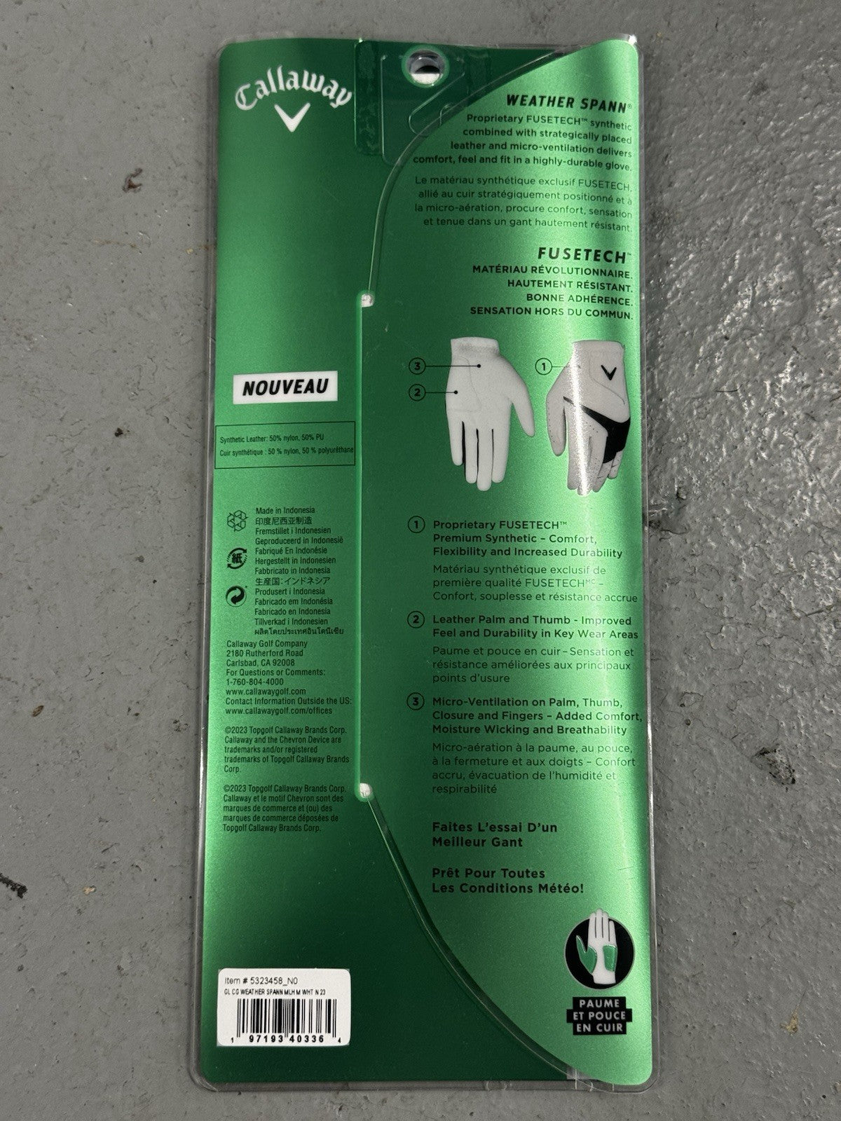 Callaway WEATHER SPANN Golf Glove Men's Left hand Size M