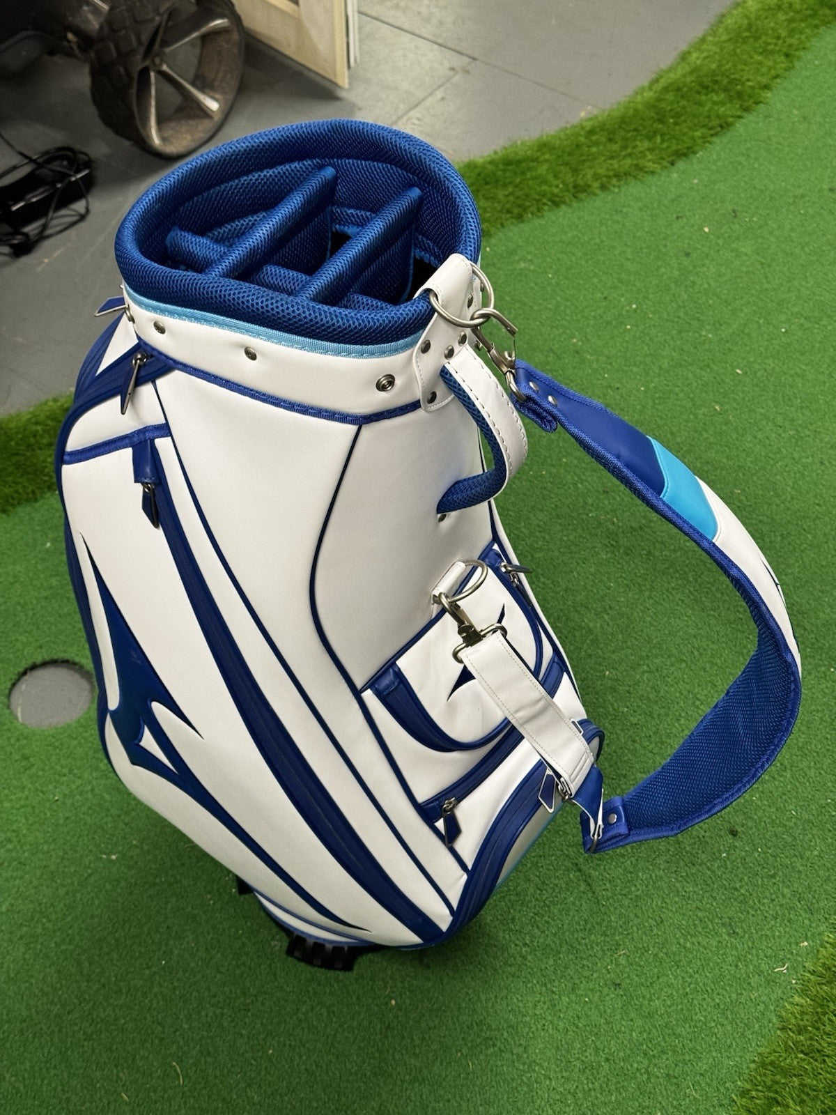 Mizuno Golf Cart Bag 6 Way White/Blue