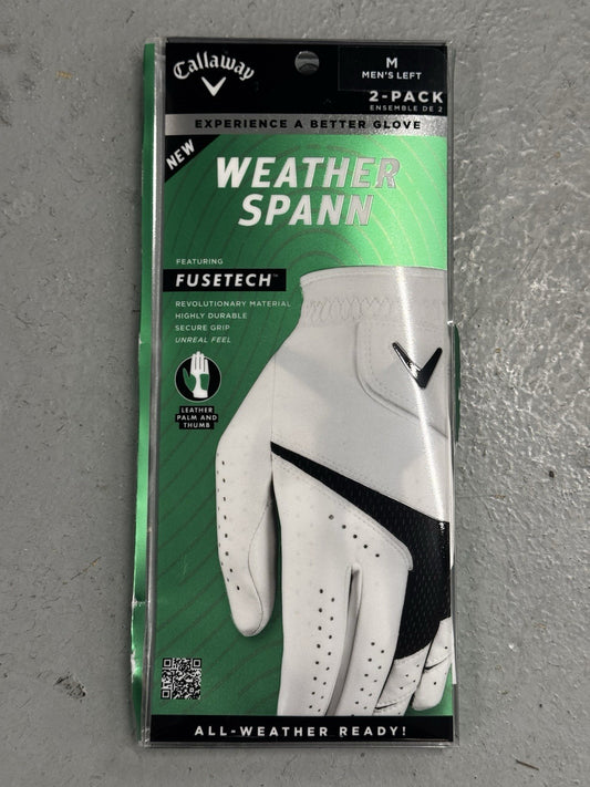 Callaway WEATHER SPANN Golf Glove Men's Left hand Size M 2 PACK