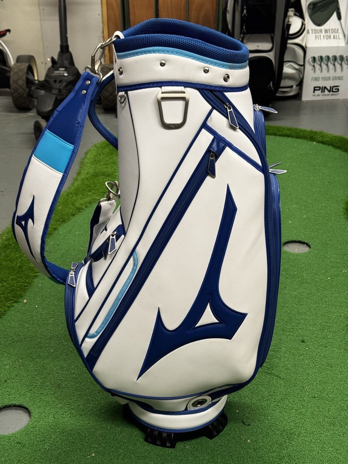 Mizuno Golf Cart Bag 6 Way White/Blue
